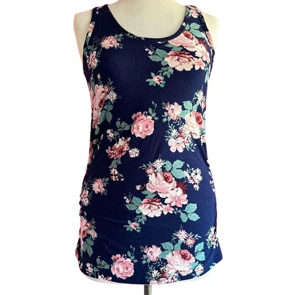 Womens Top Size Medium Maternity Tank Razorback Floral Baby Bump Pregnancy Mommy - Picture 1 of 7